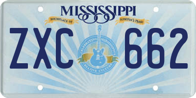 MS license plate ZXC662