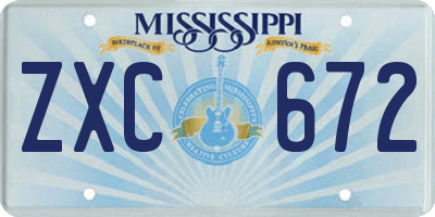 MS license plate ZXC672