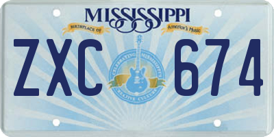 MS license plate ZXC674