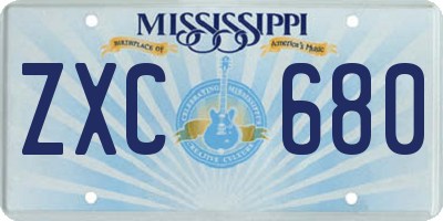 MS license plate ZXC680