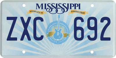 MS license plate ZXC692
