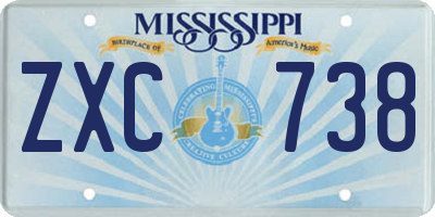 MS license plate ZXC738
