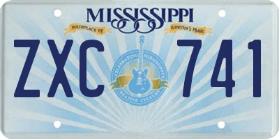 MS license plate ZXC741