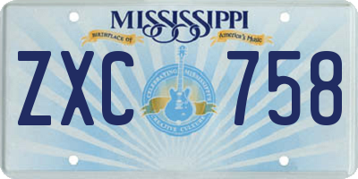 MS license plate ZXC758
