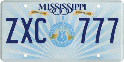 MS license plate ZXC777
