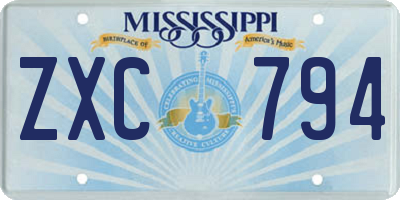 MS license plate ZXC794