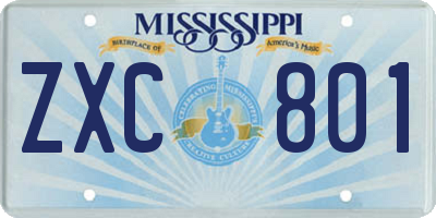 MS license plate ZXC801