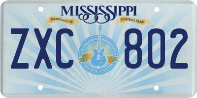 MS license plate ZXC802