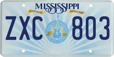 MS license plate ZXC803