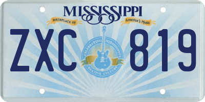 MS license plate ZXC819
