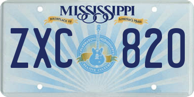 MS license plate ZXC820
