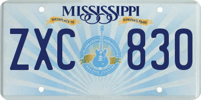 MS license plate ZXC830