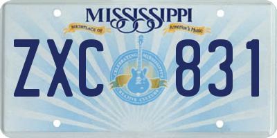 MS license plate ZXC831
