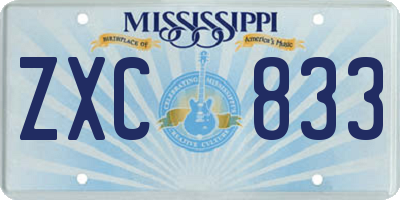 MS license plate ZXC833