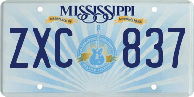 MS license plate ZXC837