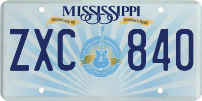 MS license plate ZXC840