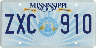 MS license plate ZXC910