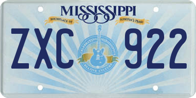 MS license plate ZXC922