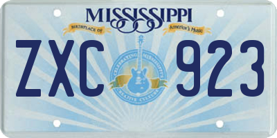 MS license plate ZXC923