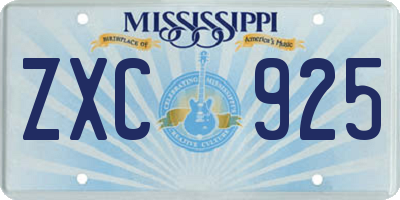 MS license plate ZXC925