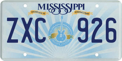 MS license plate ZXC926