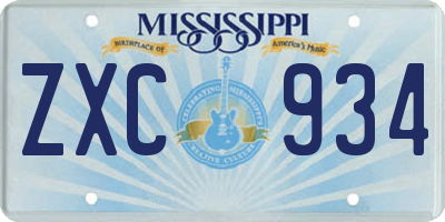 MS license plate ZXC934