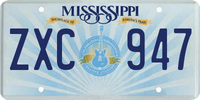MS license plate ZXC947