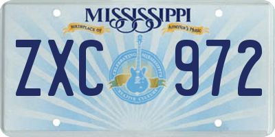 MS license plate ZXC972