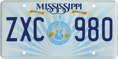 MS license plate ZXC980