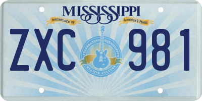 MS license plate ZXC981