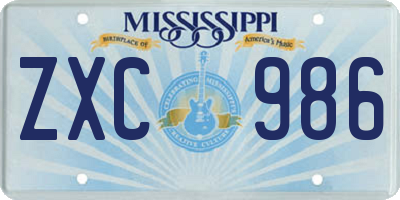 MS license plate ZXC986
