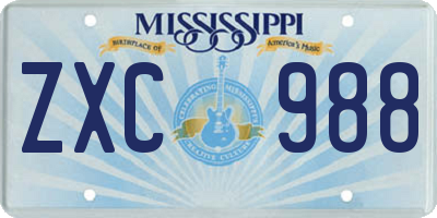MS license plate ZXC988