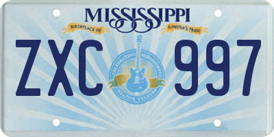 MS license plate ZXC997