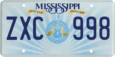 MS license plate ZXC998