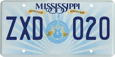 MS license plate ZXD020