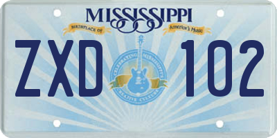 MS license plate ZXD102