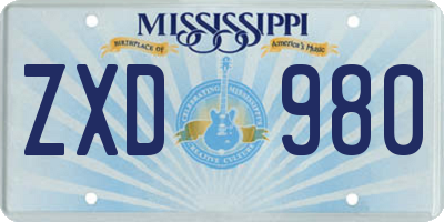 MS license plate ZXD980