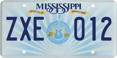 MS license plate ZXE012