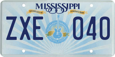 MS license plate ZXE040