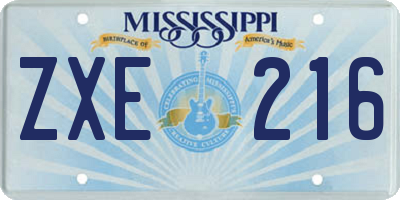MS license plate ZXE216