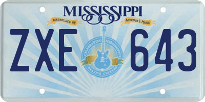 MS license plate ZXE643