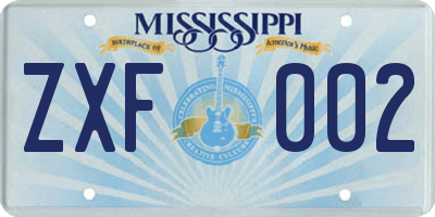 MS license plate ZXF002