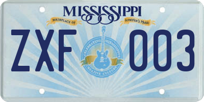 MS license plate ZXF003