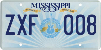 MS license plate ZXF008