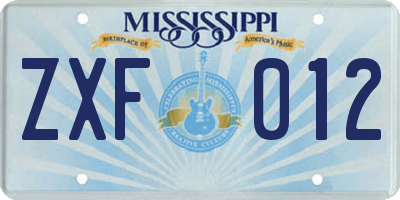 MS license plate ZXF012