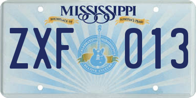 MS license plate ZXF013