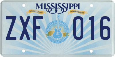 MS license plate ZXF016