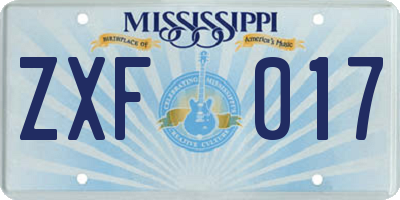 MS license plate ZXF017