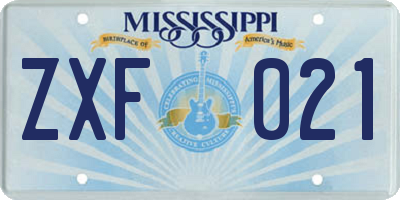 MS license plate ZXF021