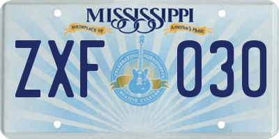 MS license plate ZXF030